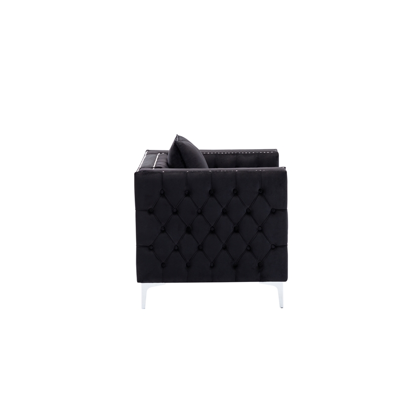 Bowery Hill 19'' Contemporary Velvet Button Tufted Accent Chair in Black