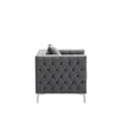 Bowery Hill 19'' Contemporary Velvet Button Tufted Accent Chair in Gray