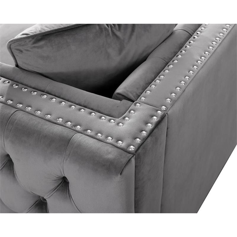 Bowery Hill 19'' Contemporary Velvet Button Tufted Accent Chair in Gray