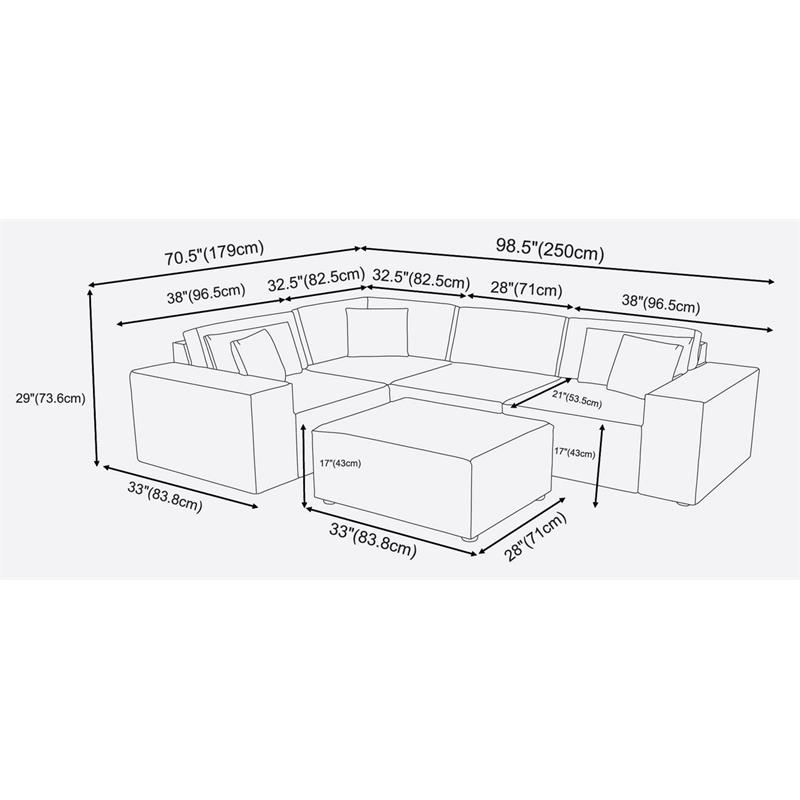 Bowery Hill Melrose Modular Sectional Sofa with Ottoman in Dark Gray Linen