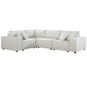 Bowery Hill Melrose Modular Sectional Sofa with Ottoman in Beige Linen