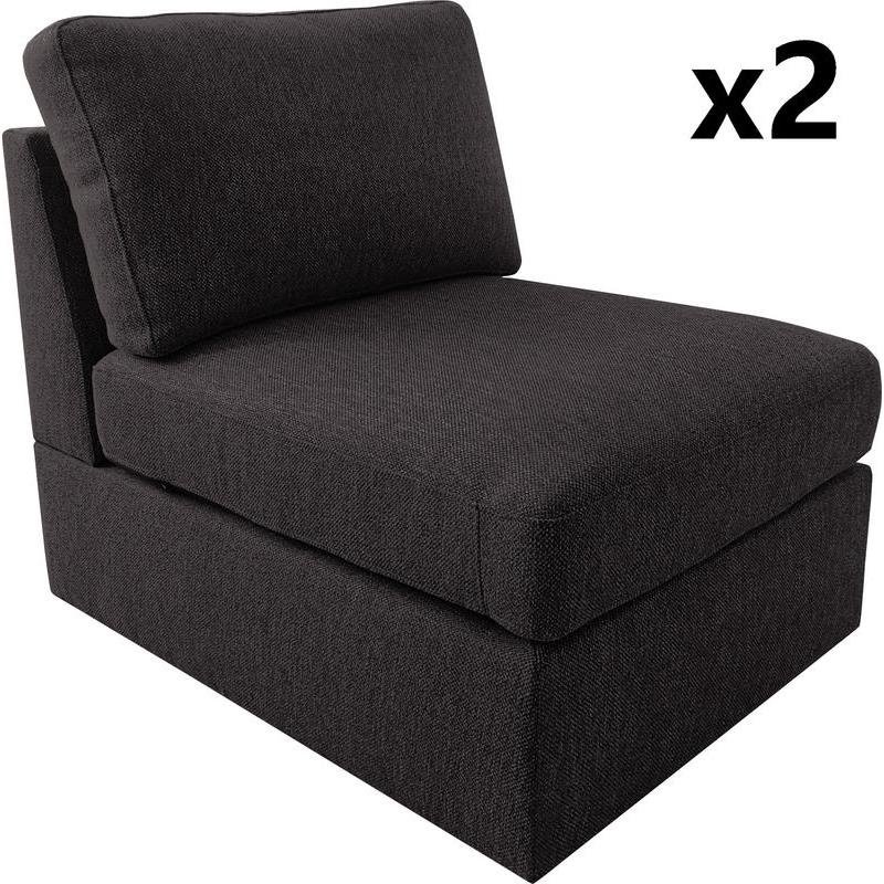 Bowery Hill Cassia Modular Sectional Sofa with Ottoman in Dark Gray Linen
