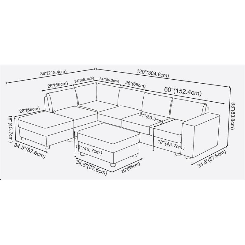 Bowery Hill Cassia Modular Sectional Sofa with Ottoman in Dark Gray Linen