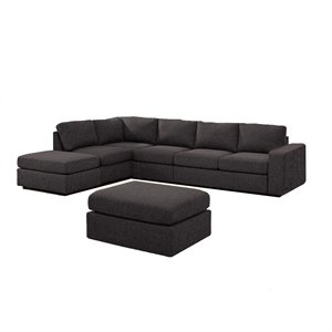 Bowery Hill Cassia Modular Sectional Sofa with Ottoman in Dark Gray Linen