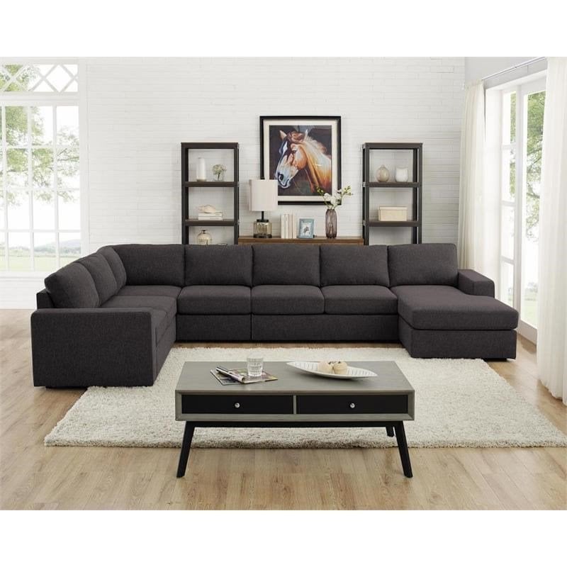 Bowery Hill Modern Fabric Modular Sectional Sofa with Reversible Chaise in Gray