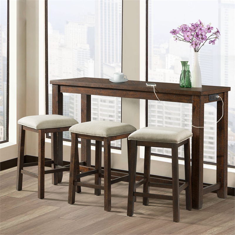Bowery Hill Transitional Wood Brown Multipurpose Bar Table Set