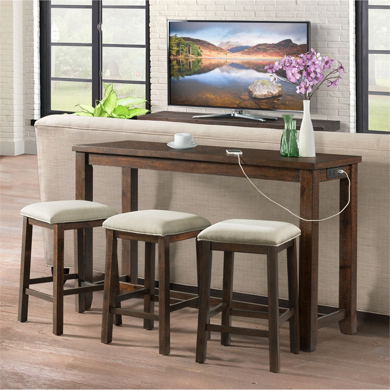 Bowery Hill Transitional Wood Brown Multipurpose Bar Table Set