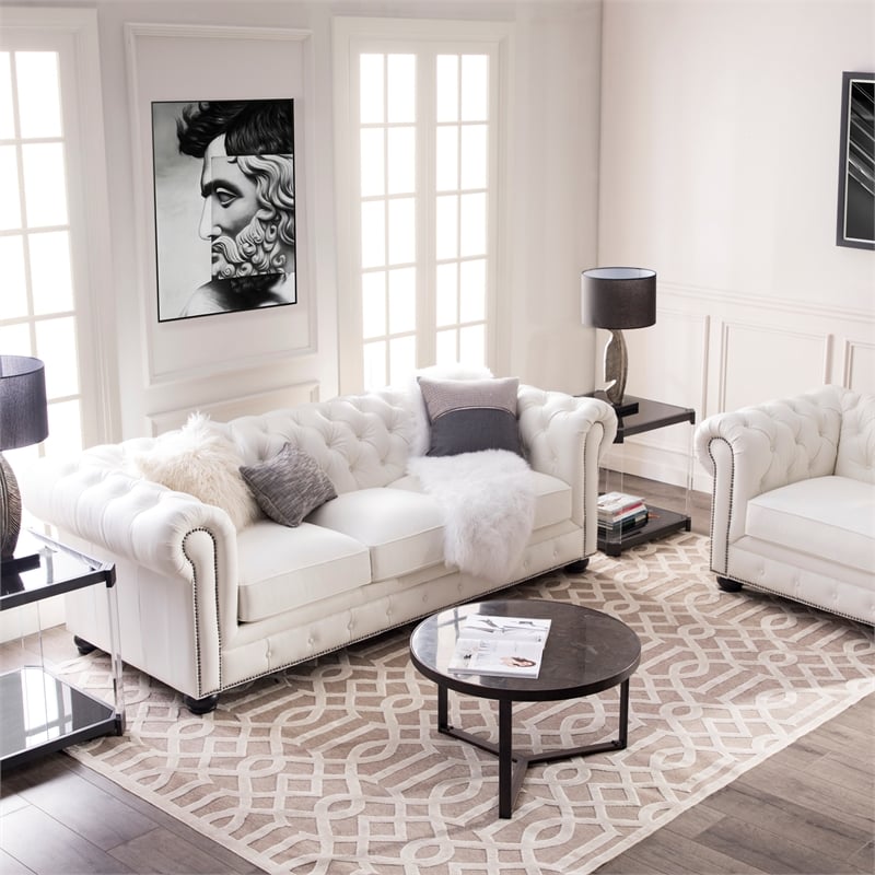 Bowery Hill Leather Chesterfield Sofa In White Bh 4752 1953234 Bowery Hill Leather Chesterfield Sofa