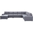 Bowery Hill Contemporary Fabric 7 Seat Reversible Sectional Sofa Chaise in Gray