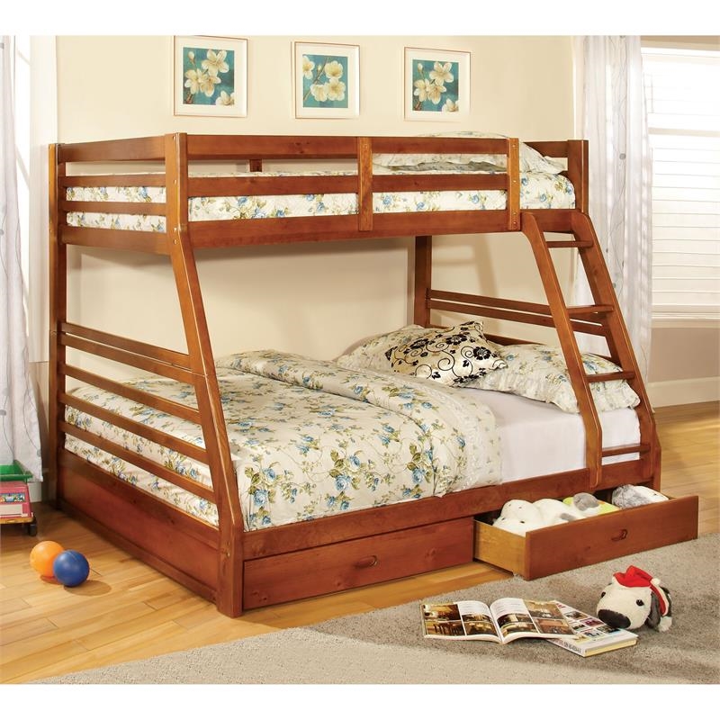 Bowery Hill Transitional Wood Twin over Full Bunk Bed in Oak