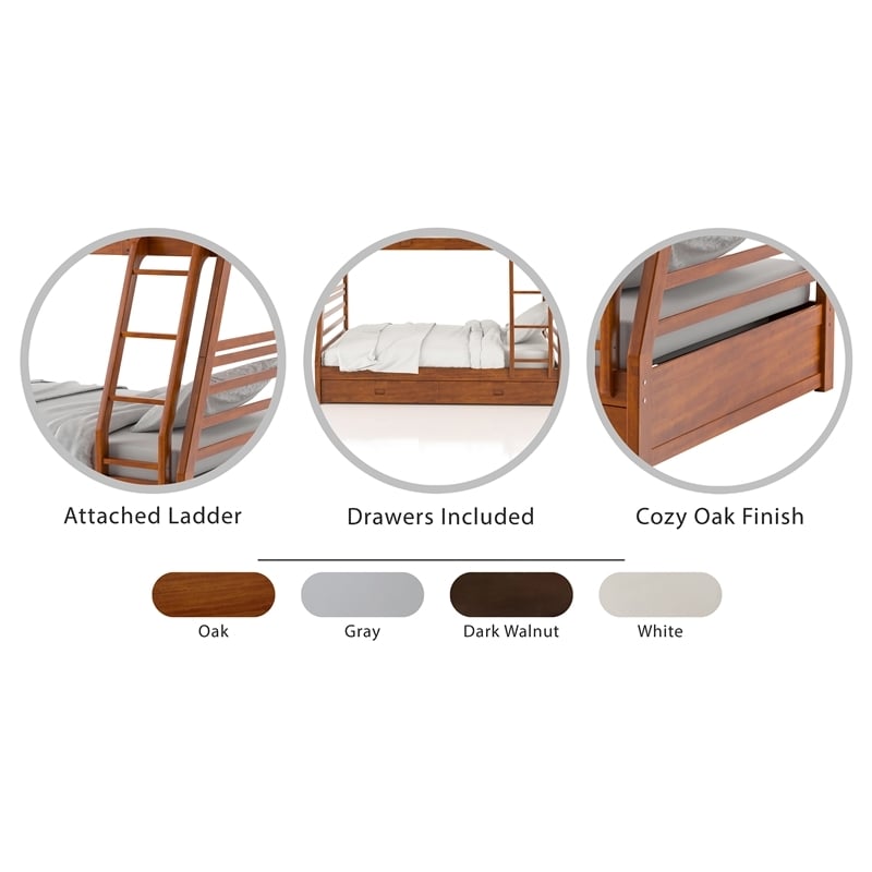 Bowery Hill Transitional Wood Twin over Full Bunk Bed in Oak