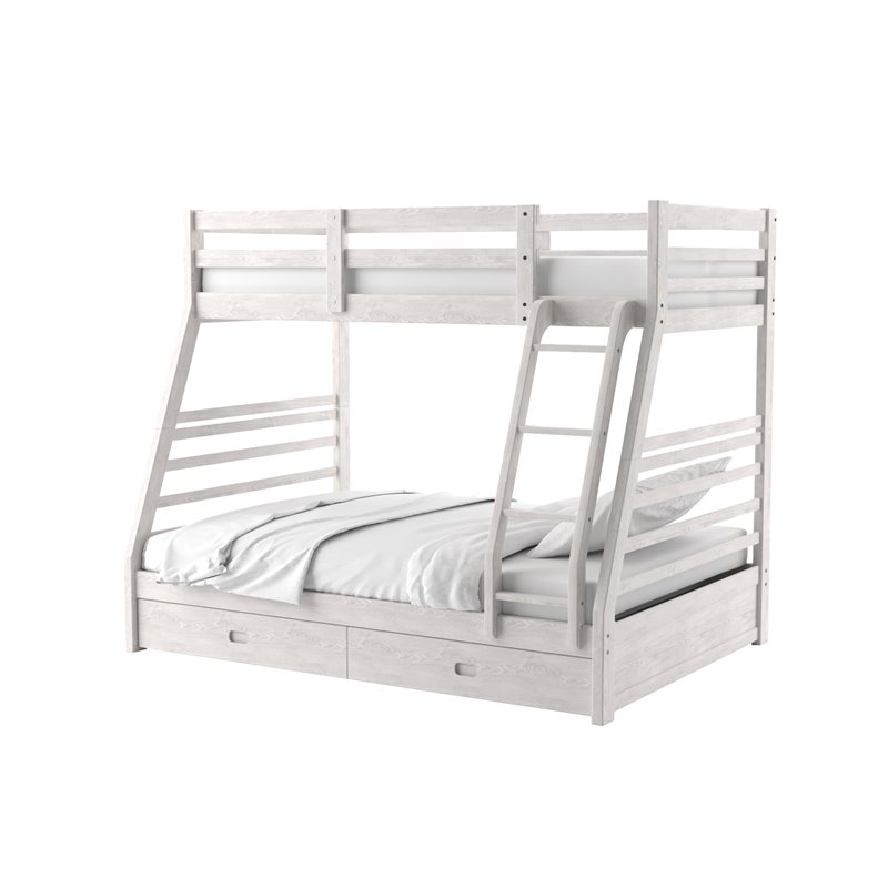 Bowery Hill Transitional Wood Twin over Full Storage Bunk Bed in Brushed White