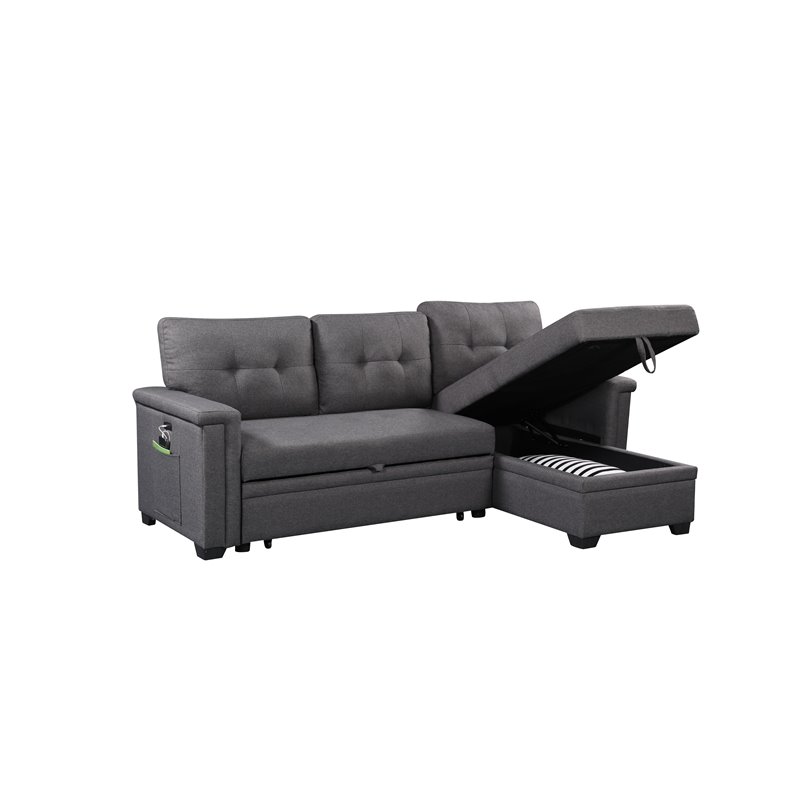 Bowery Hill Gray Reversible Sleeper, Reversible Sleeper Sectional Sofa With Storage Chaise