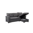 Bowery Hill Fabric Gray Reversible Sleeper Sofa Storage Chaise with USB Ports