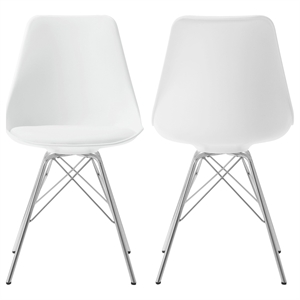Bowery Hill Armless Dining Chair in White and Chrome