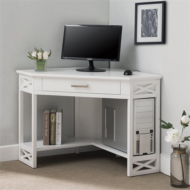 Bowery Hill Solid Wood Corner Computer Office Desk in White