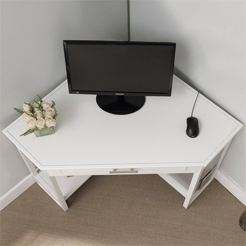 Bowery Hill Solid Wood Corner Computer Office Desk in White