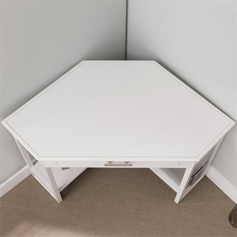 Bowery Hill Solid Wood Corner Computer Office Desk in White