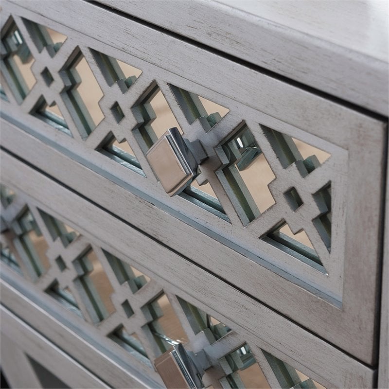 Bowery Hill Diamond Mirrored 2-Drawers Accent End Table in Silver Leaf