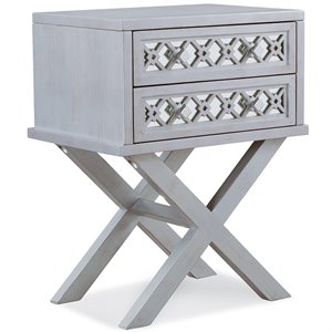 Bowery Hill Diamond Mirrored 2-Drawers Accent End Table in Silver Leaf