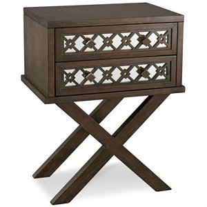 Bowery Hill Diamond Mirrored 2-Drawers Accent End Table in Walnut