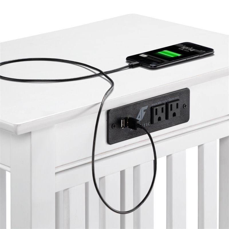 Bowery Hill Solid Wood End Table with Charging Port in White