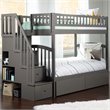 Bowery Hill Solid Wood Staircase Storage Bunk Twin Over Twin in Gray