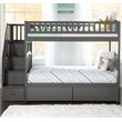 Bowery Hill Solid Wood Staircase Storage Bunk Twin Over Twin in Gray