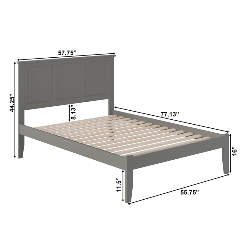 Bowery Hill  Madison Full Solid Wood Platform Bed in Grey
