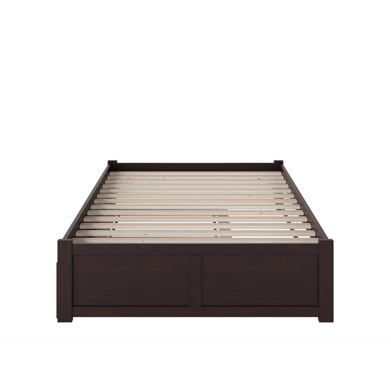 Bowery Hill Solid Wood Platform Full Panel Bed with Trundle in Espresso