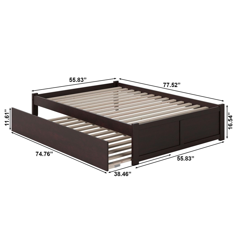 Bowery Hill Solid Wood Platform Full Panel Bed with Trundle in Espresso