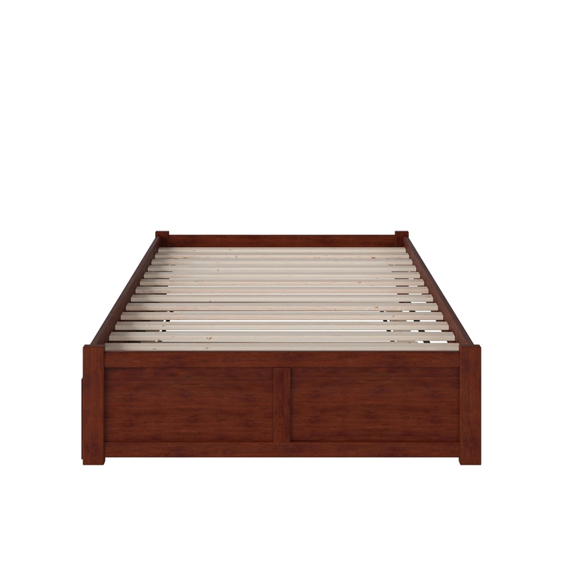 Bowery Hill Solid Wood Platform Full Panel Bed with Trundle in Walnut