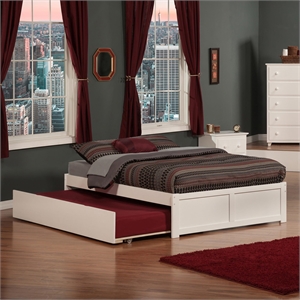 Bowery Hill Solid Wood Platform Full Panel Bed with Trundle in White