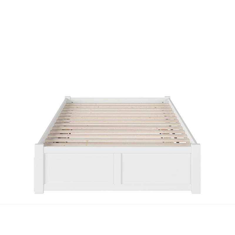Bowery Hill Solid Wood Platform Full Panel Bed with Trundle in White