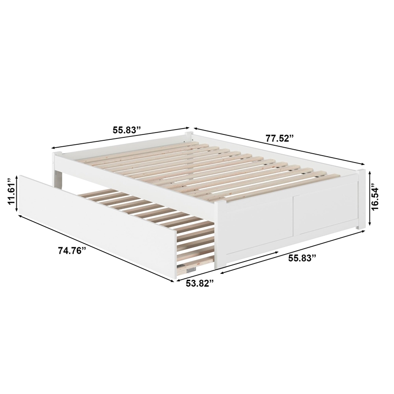 Bowery Hill Solid Wood Platform Full Panel Bed with Trundle in White