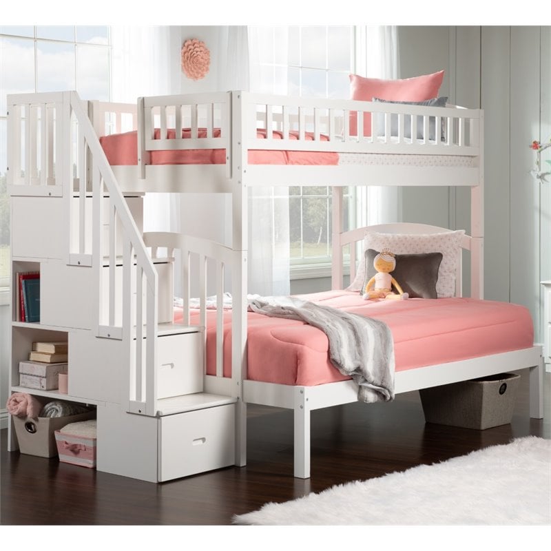 Bowery Hill Solid Wood Staircase Bunk Twin Over Full in White