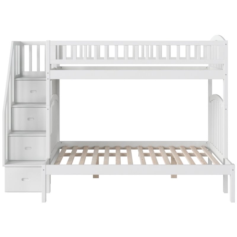 Bowery Hill Solid Wood Staircase Bunk Twin Over Full in White