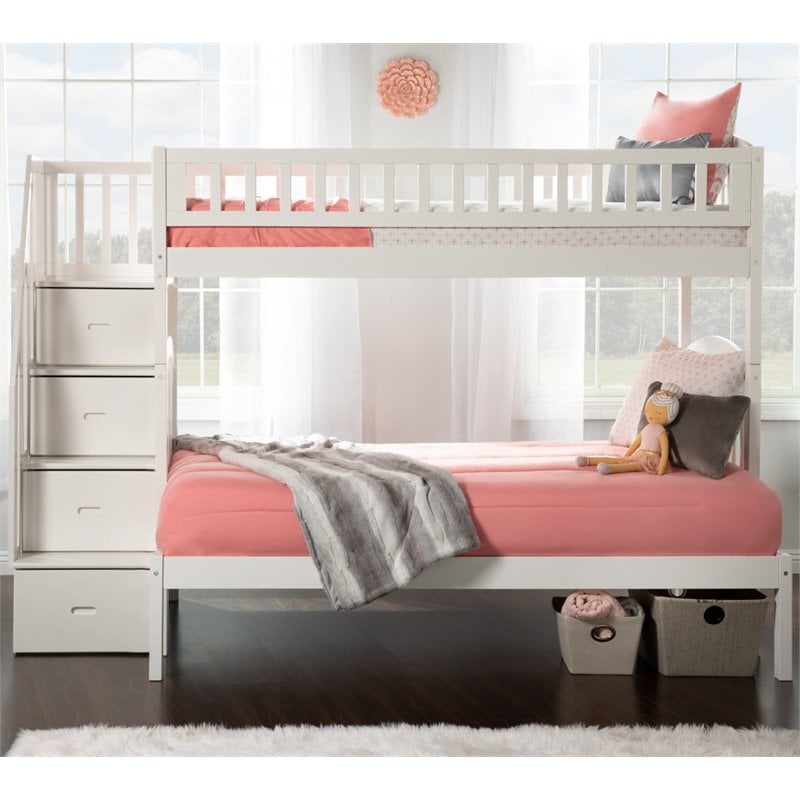 Bowery Hill Solid Wood Staircase Bunk Twin Over Full in White