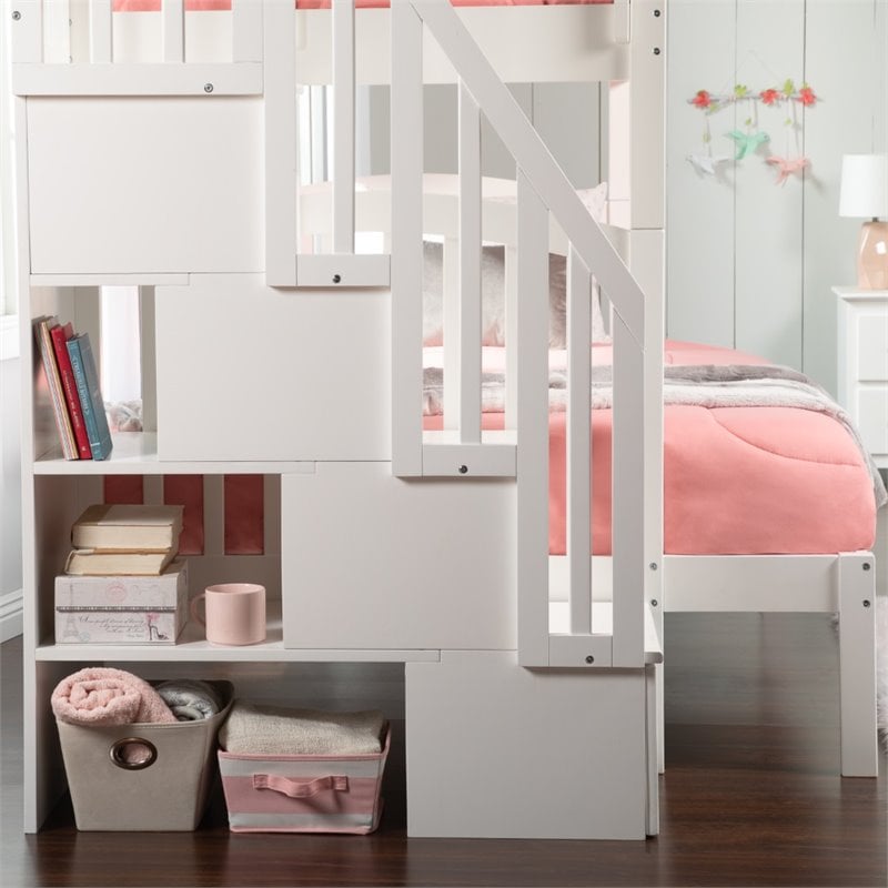 Bowery Hill Solid Wood Staircase Bunk Twin Over Full in White