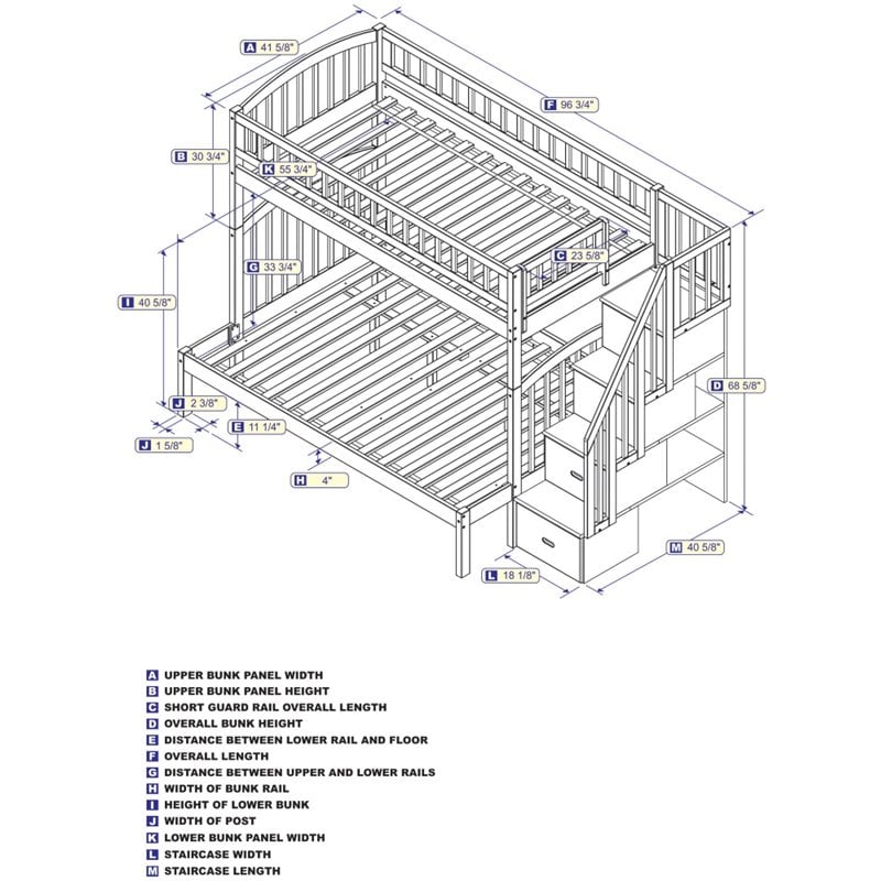 Bowery Hill Solid Wood Staircase Bunk Twin Over Full in White