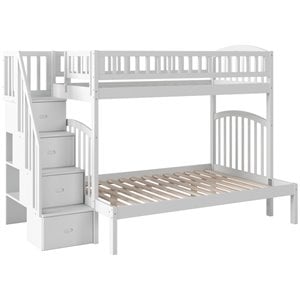 bowery hill solid wood staircase bunk twin over full in white