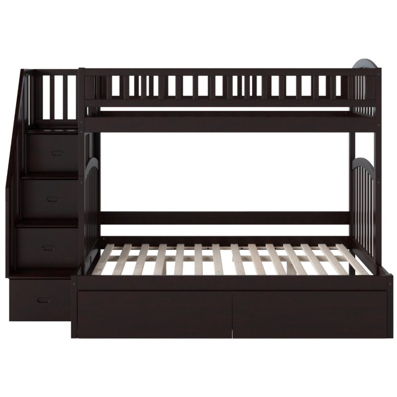 Bowery Hill Traditional Wood Staircase Storage Bunk Twin Over Full in Espresso