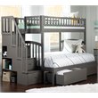 Bowery Hill Solid Wood Staircase Storage Bunk Twin Over Full in Gray