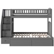 Bowery Hill Solid Wood Staircase Storage Bunk Twin Over Full in Gray