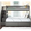 Bowery Hill Solid Wood Staircase Storage Bunk Twin Over Full in Gray