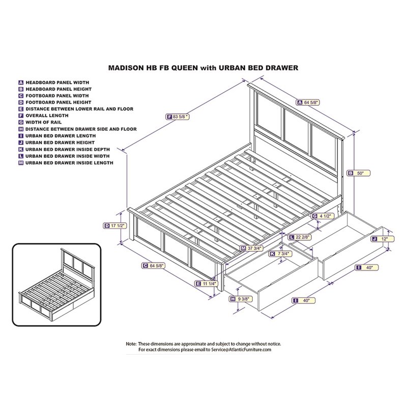 Bowery Hill  Madison Queen Platform Bed  & Storage Drawers in Grey