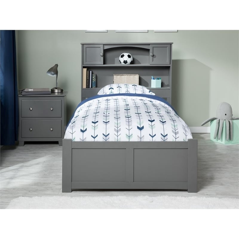 Bowery Hill Farmhouse Solid Wood Bookcase Full Bed with Twin Trundle in Gray