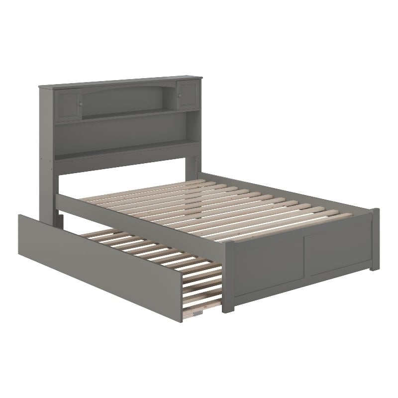 Bowery Hill Farmhouse Solid Wood Bookcase Full Bed with Twin Trundle in Gray