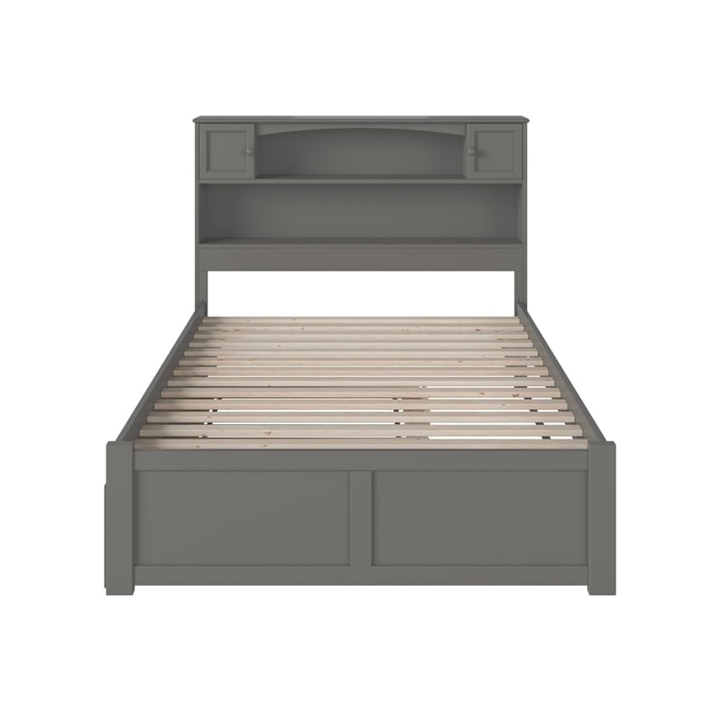Bowery Hill Farmhouse Solid Wood Bookcase Full Bed with Twin Trundle in Gray