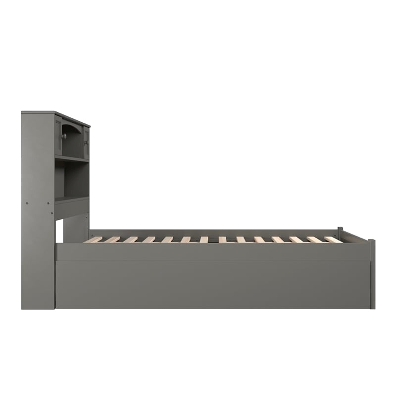 Bowery Hill Farmhouse Solid Wood Bookcase Full Bed with Twin Trundle in Gray